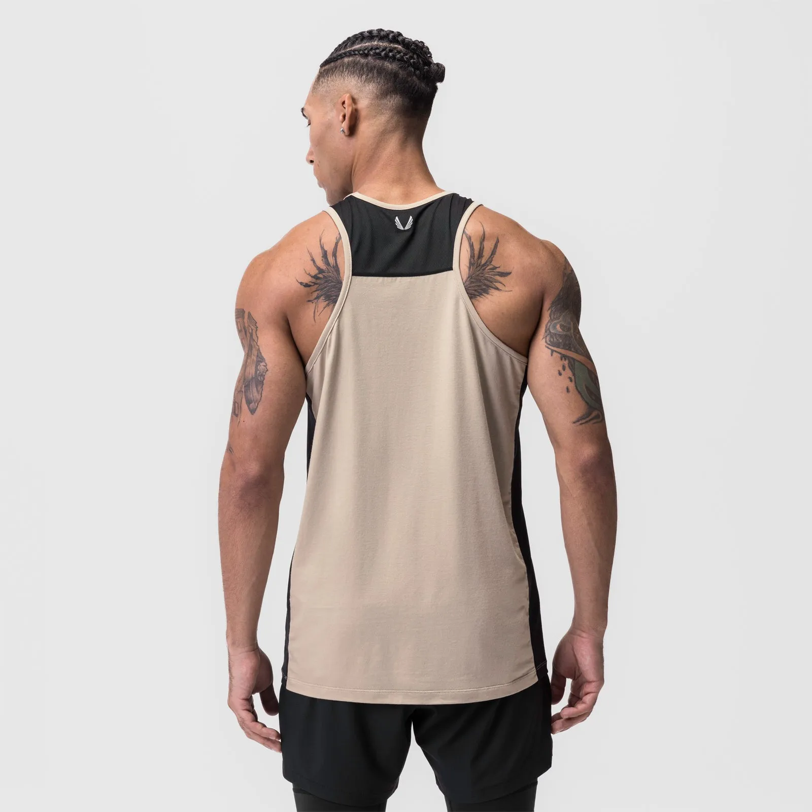 0809. Supima® Mesh Panel Training Singlet  - Beige