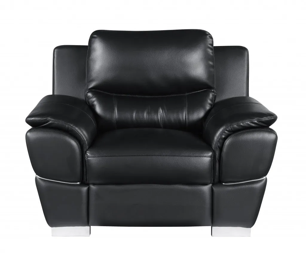 112" Chic Black Leather Sofa Set By Homeroots