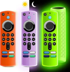 3 Pack ONEBOM Silicone Protective Remote Case Cover, Silicone Control Cover Skin| Glow in The Dark(Green&Purple&Orange)