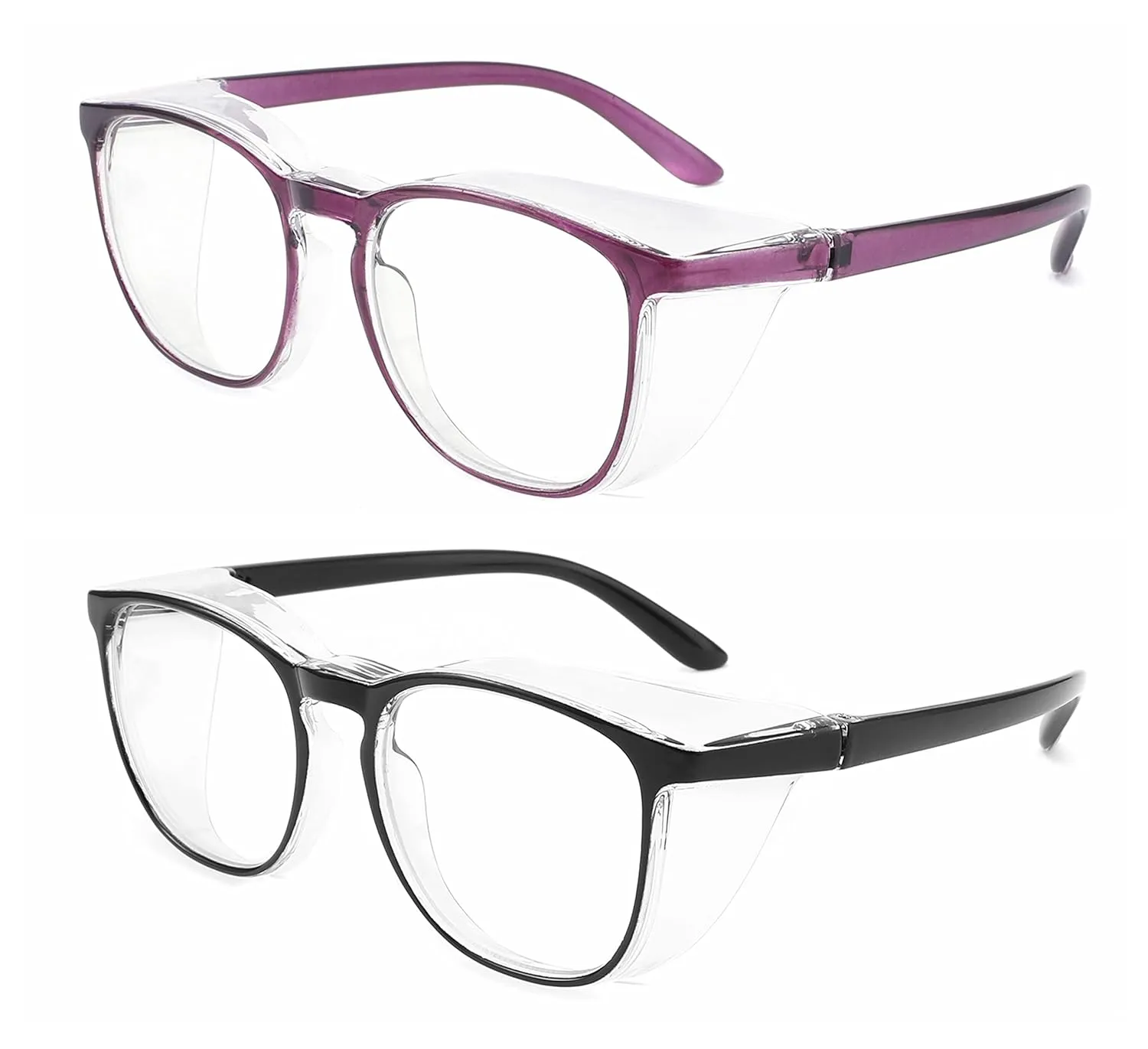 Alsenor Safety Glasses Anti Fog Goggles Protective Eyewear Blue Light Blocking Anti Dust UV Protection Glasses For Men Women (2 Pack (New Purple   Black))