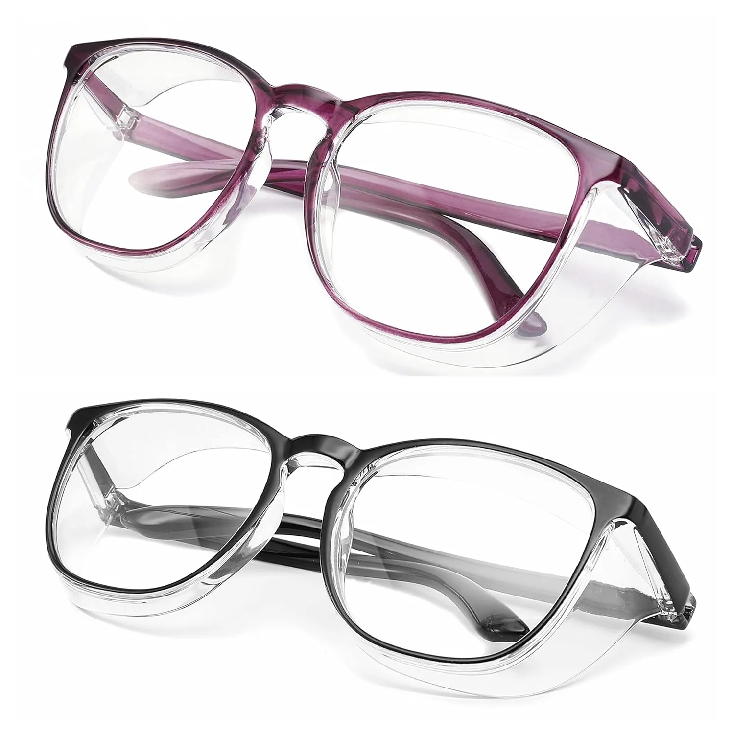 Alsenor Safety Glasses Anti Fog Goggles Protective Eyewear Blue Light Blocking Anti Dust UV Protection Glasses For Men Women (2 Pack (New Purple   Black))
