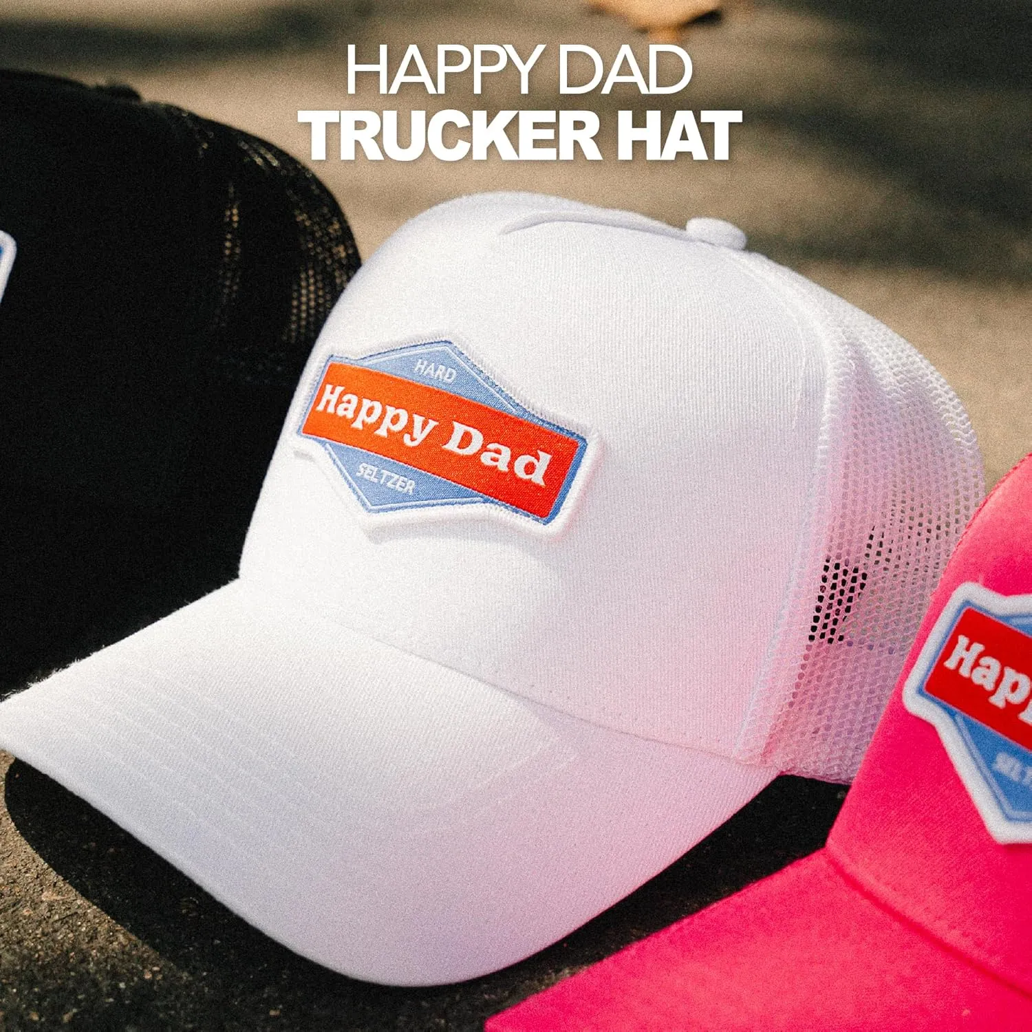 Happy Dad Hats for Men and Women, Available in Trucker Hat, 6 Panel Snapback Hat or Baseball Cap, Holiday & Birthday Gifts
