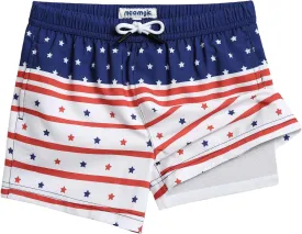 maamgic Boys Swim Trunks with Compression Liner 4-Way Stretch Quick Dry Bathing Suit Toddler Beach Shorts