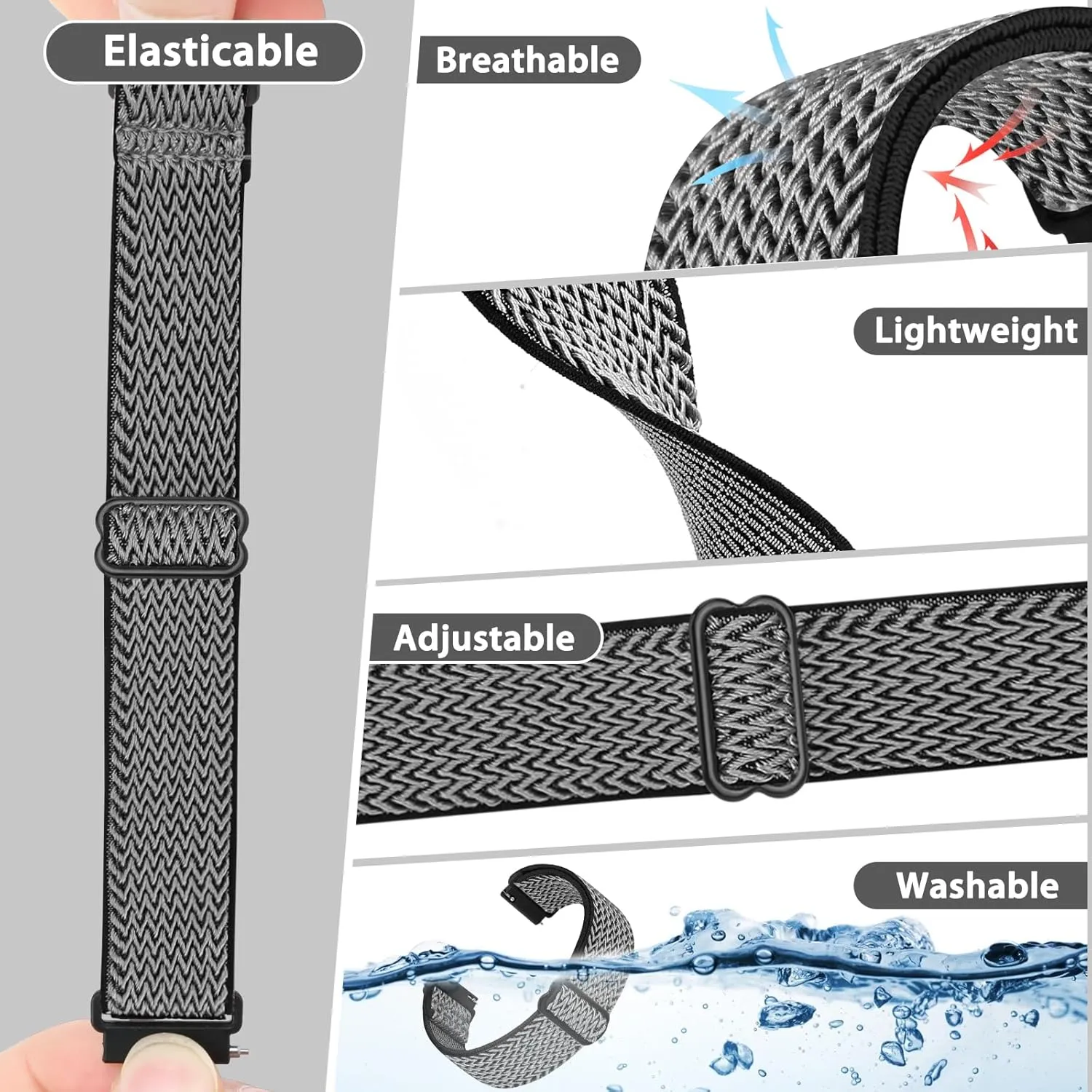 Quick Release Watch Band - Choice of Width -18mm 19mm 20mm 22mm 24mm Watch Bands, Solo Loop Adjustable Elastic Nylon Watch Straps Replacement Wristband for Men Women