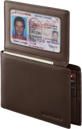 RUNBOX Genuine Leather Wallet for Men, Mens Wallet Bifold Rfid Blocking with 2 ID Windows, Card Holder Wallet with Gift Box