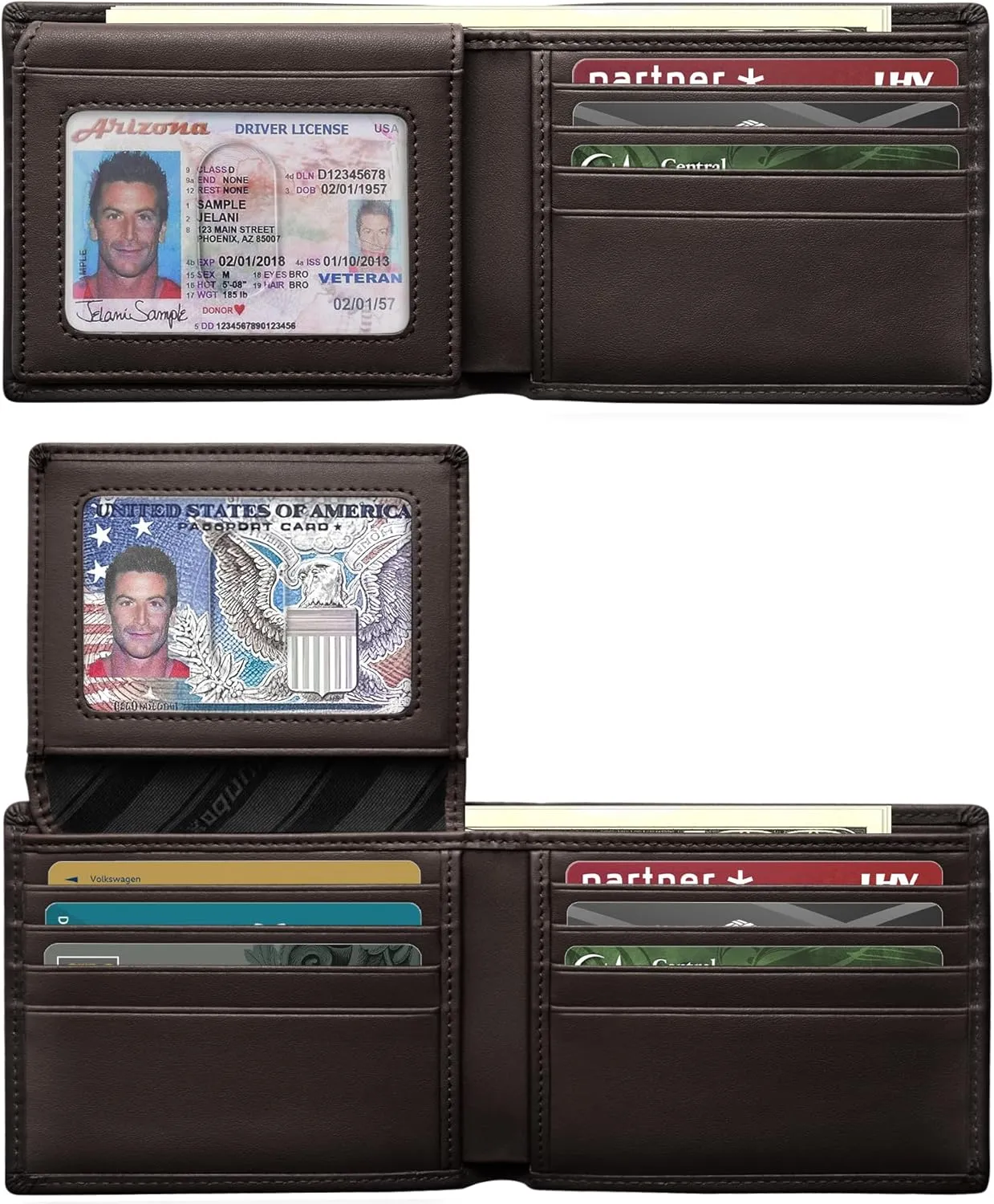 RUNBOX Genuine Leather Wallet for Men, Mens Wallet Bifold Rfid Blocking with 2 ID Windows, Card Holder Wallet with Gift Box