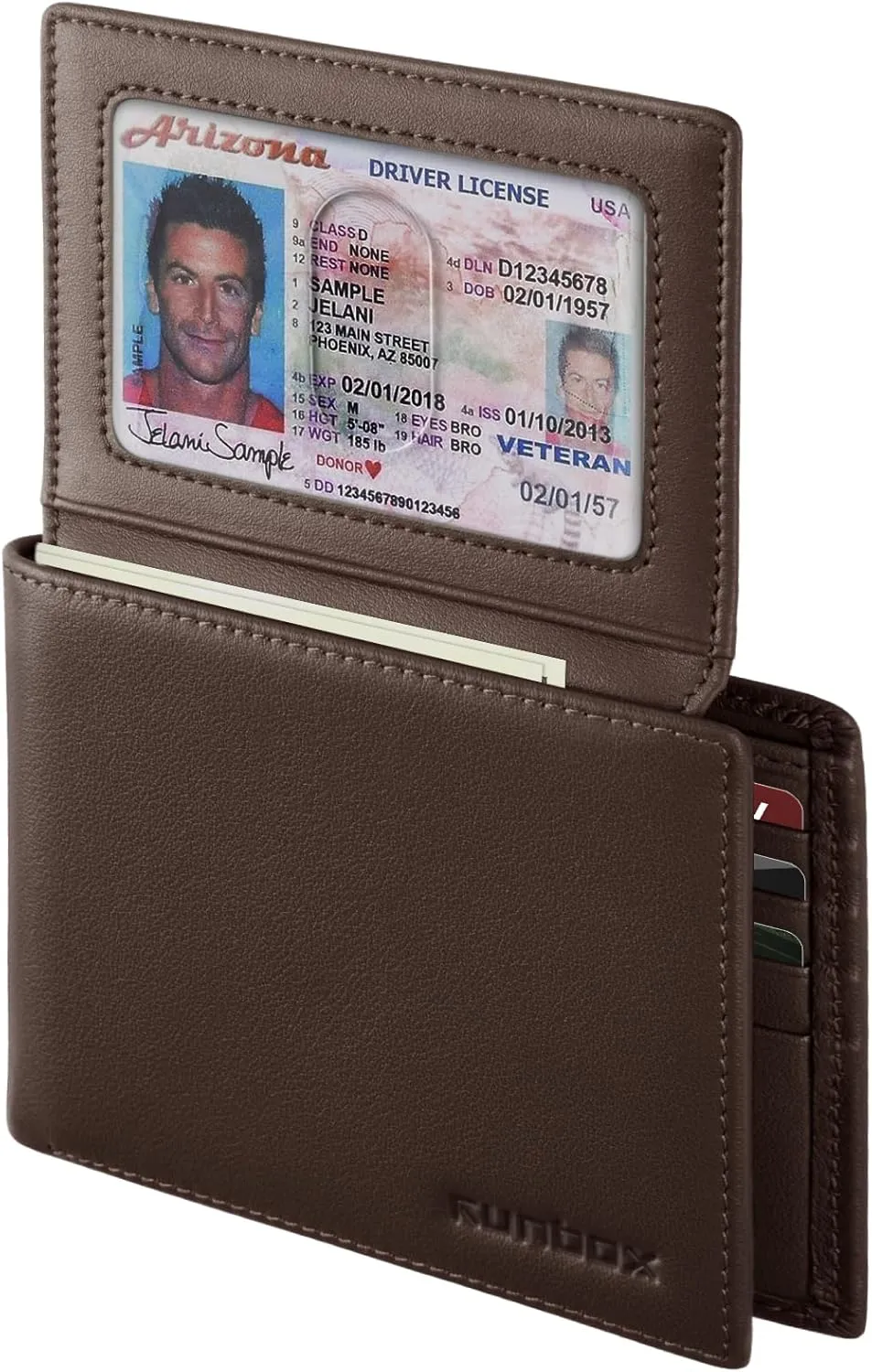 RUNBOX Genuine Leather Wallet for Men, Mens Wallet Bifold Rfid Blocking with 2 ID Windows, Card Holder Wallet with Gift Box