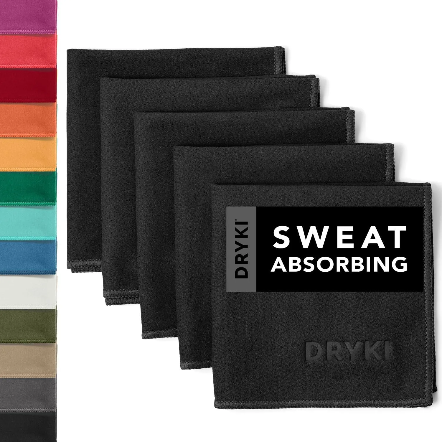 Sweat Absorbing Handkerchiefs - Quick-Dry Microfiber Sweat Rags & Towels for Face, Hands, & Body - Perfect for Gym, Sports, and Work (Black: 5 Pack)