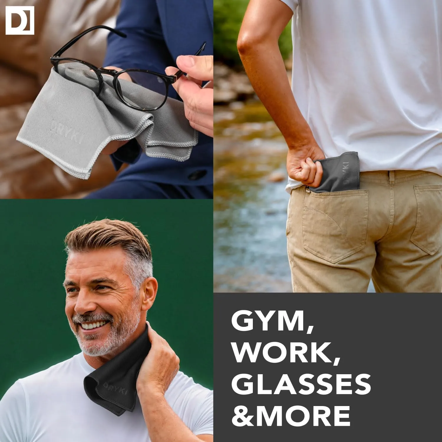 Sweat Absorbing Handkerchiefs - Quick-Dry Microfiber Sweat Rags & Towels for Face, Hands, & Body - Perfect for Gym, Sports, and Work (Black: 5 Pack)